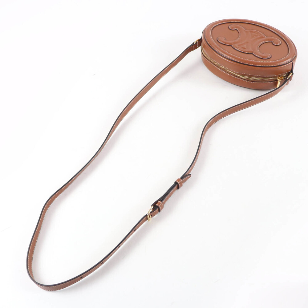 CELINE 19860 Cuile Triomphe Oval Purse Leather Shoulder Bag Tan with Dust Mad... - Picture 5 of 12